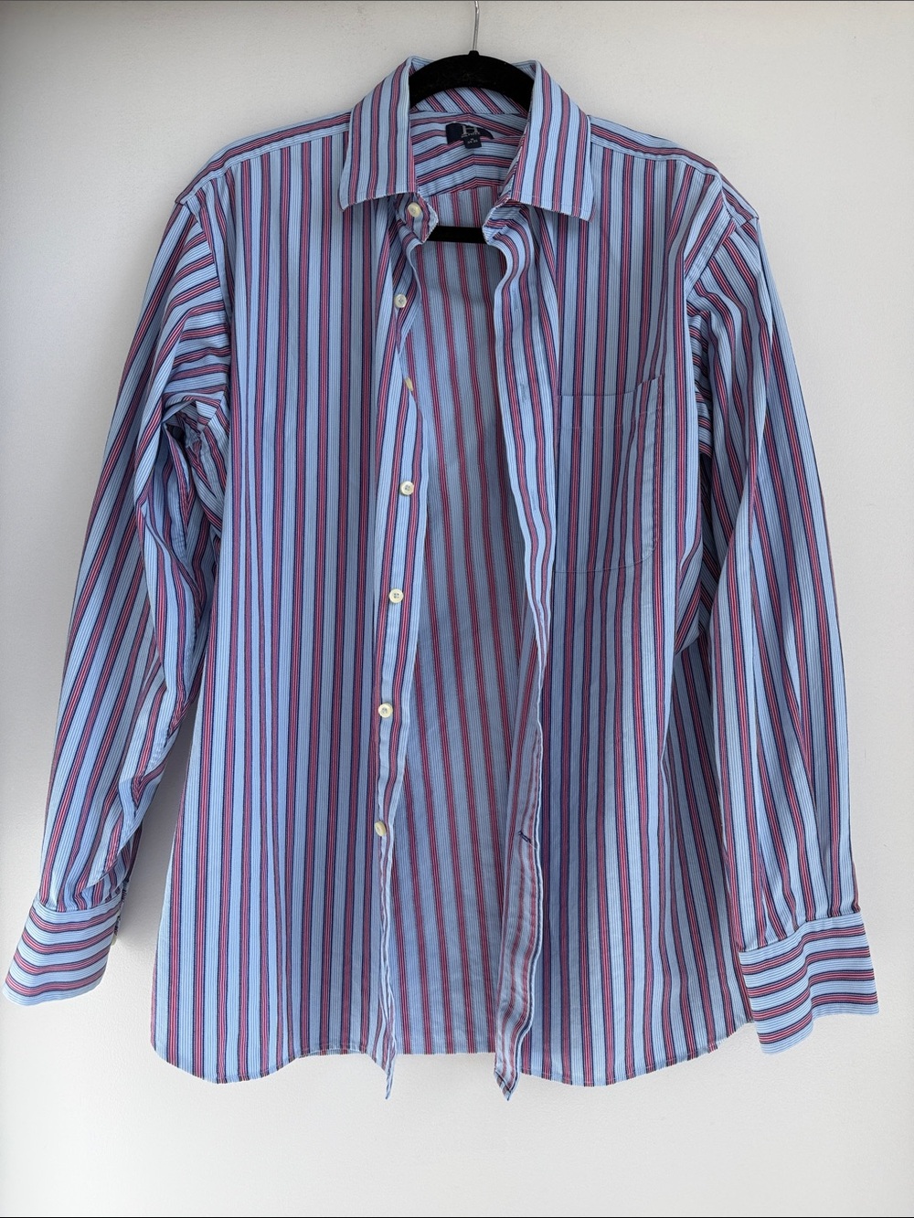 Tommy Hilfiger Striped Button Down Dress Shirt Blue Red Sz 16 34-35 Classic
